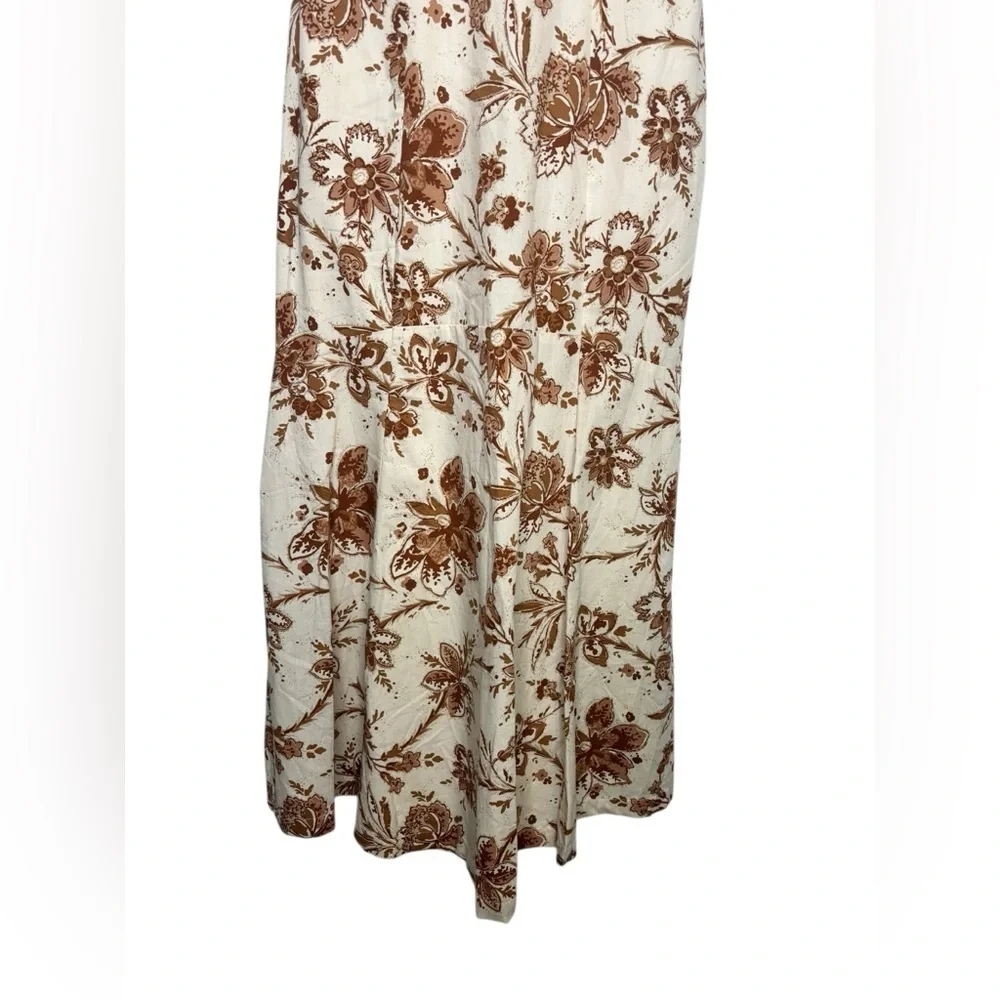 NEW Abercrombie and Fitch Cream Floral Printed Poplin Puff Sleeve Midi Dress XS